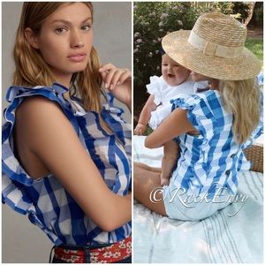 NWT ANTHROPOLOGIE WHIT TWO CASCADE RUFFLED BLOUSE IN BLUE